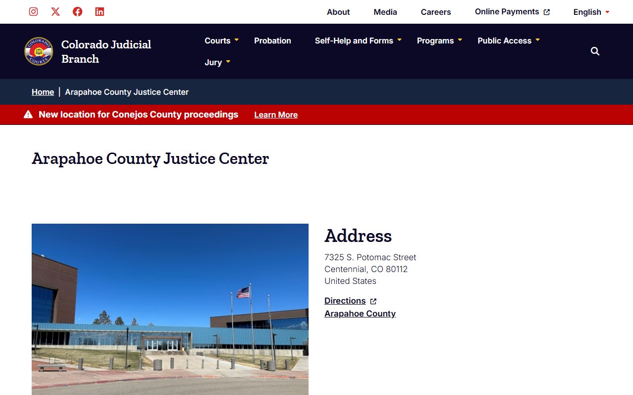 Arapahoe County Justice Center building and court information