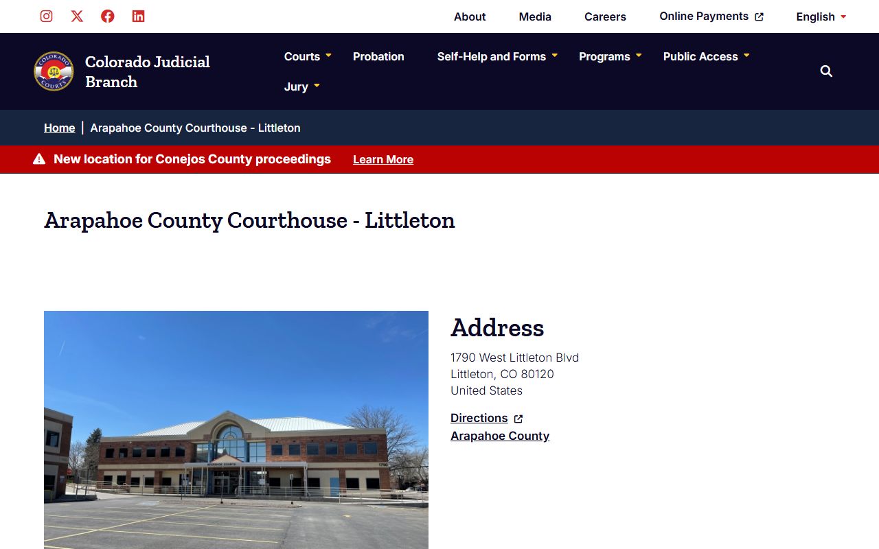 Arapahoe County Littleton Courthouse location and hours