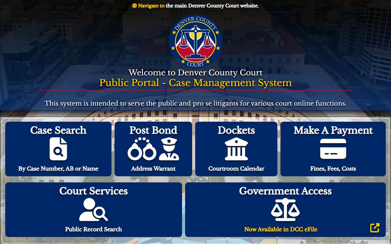 Denver County Court public portal for accessing court docket records
