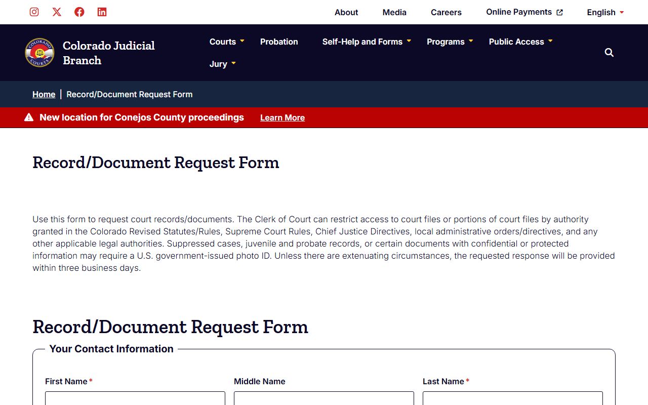El Paso County online records request form