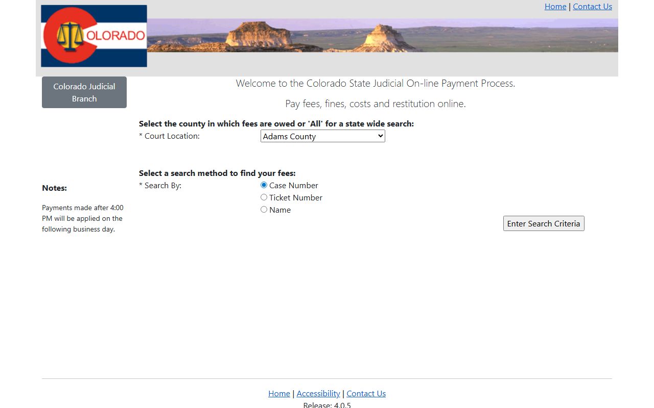 Colorado Judicial online payment system for court fees
