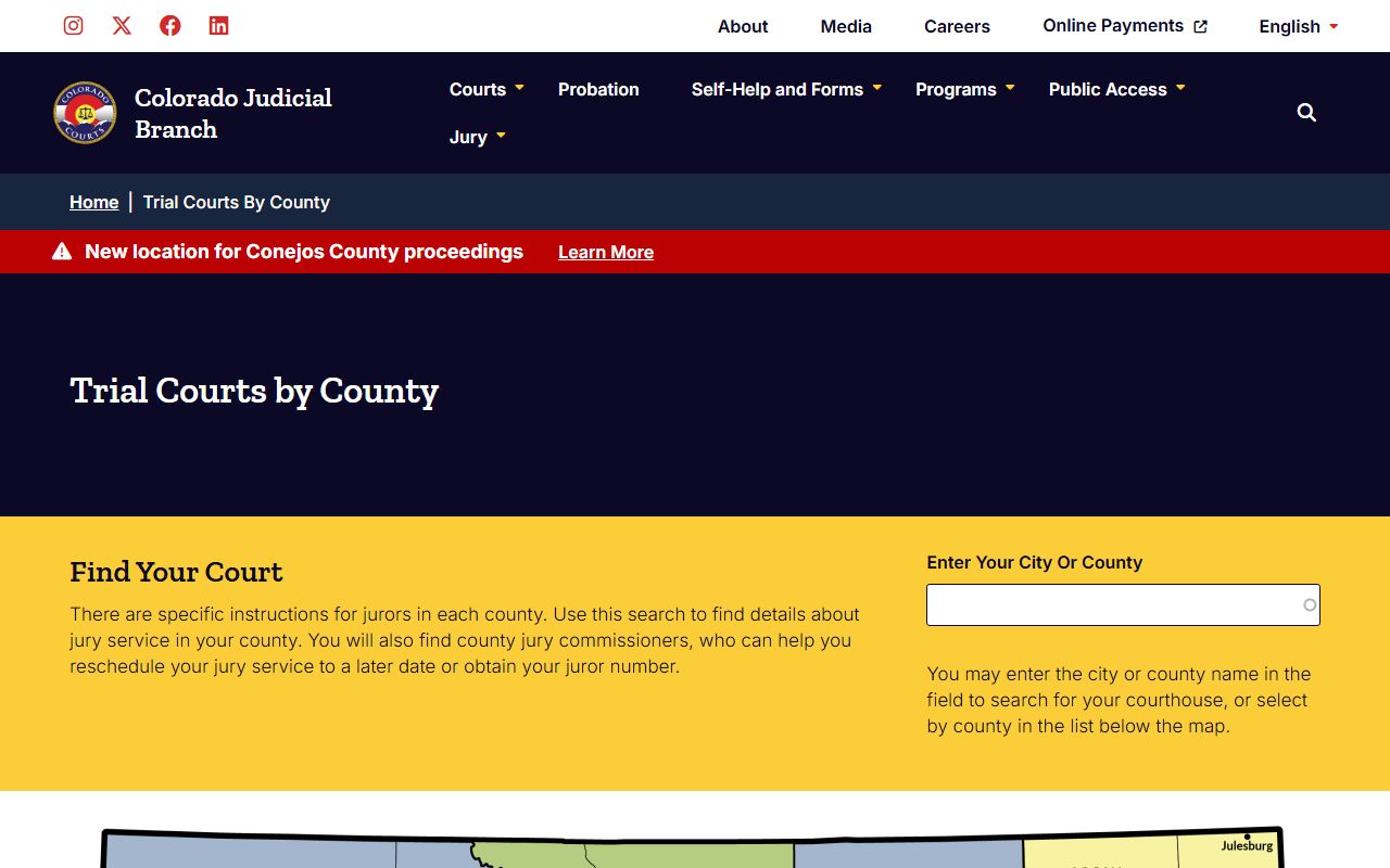Colorado trial courts directory by county for court docket searches